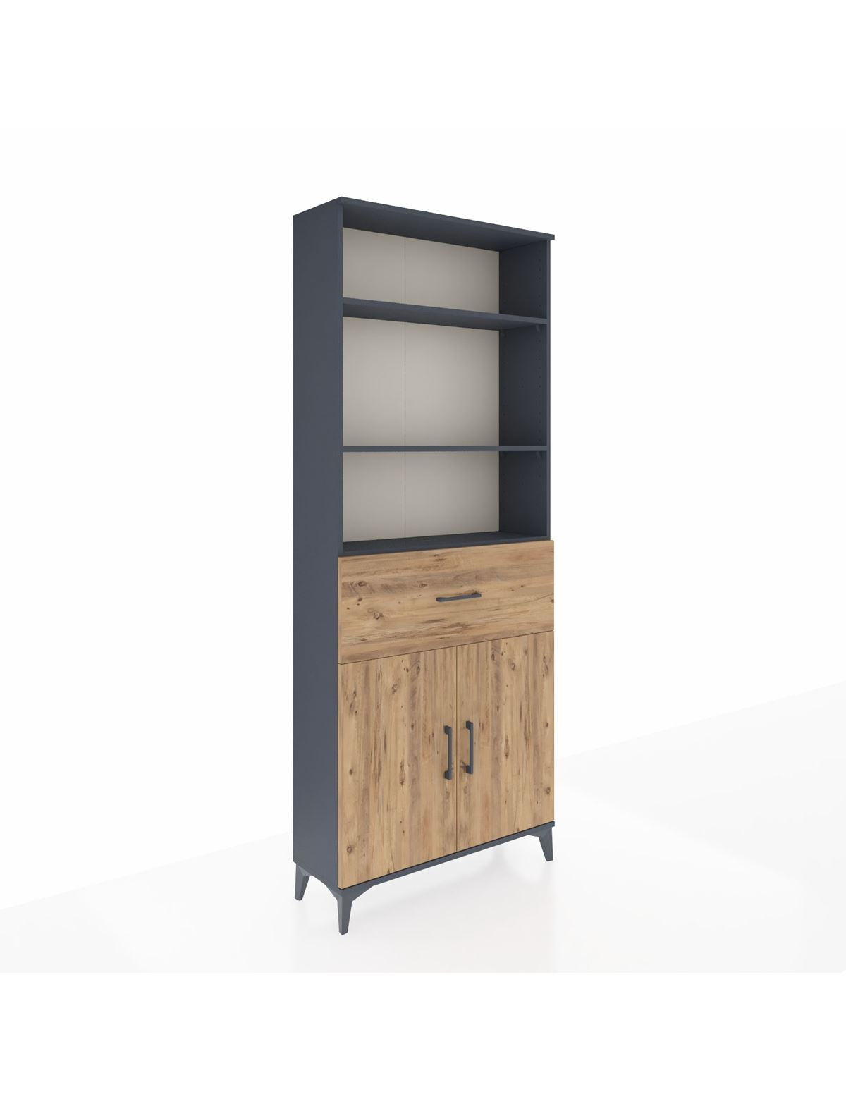 Arges Dolap 4 Raflı Tek Çekmeceli 2 Kapaklı 88x30x221 Antrasit-Çam