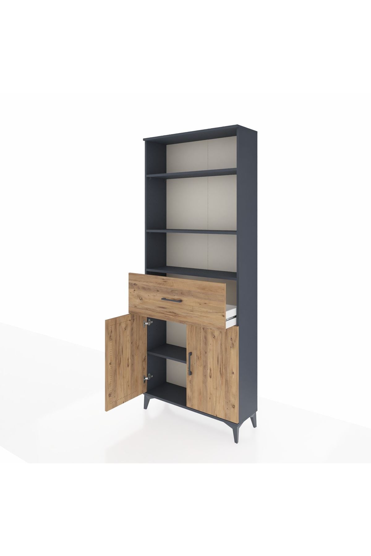 Arges Dolap 4 Raflı Tek Çekmeceli 2 Kapaklı 88x30x221 Antrasit-Çam