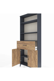 Arges Dolap 4 Raflı Tek Çekmeceli 2 Kapaklı 88x30x221 Antrasit-Çam