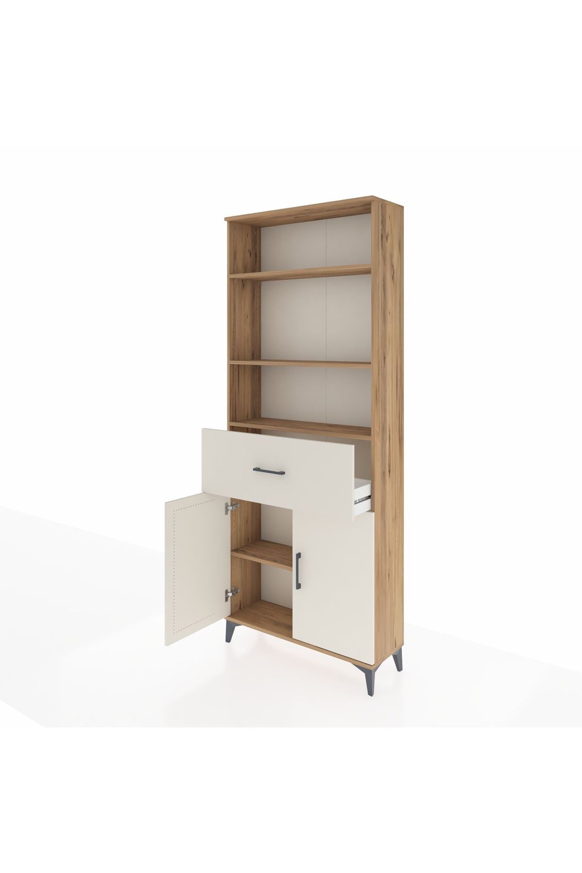 Arges Dolap 4 Raflı Tek Çekmeceli 2 Kapaklı 88x30x221 Çam-Aytaşı