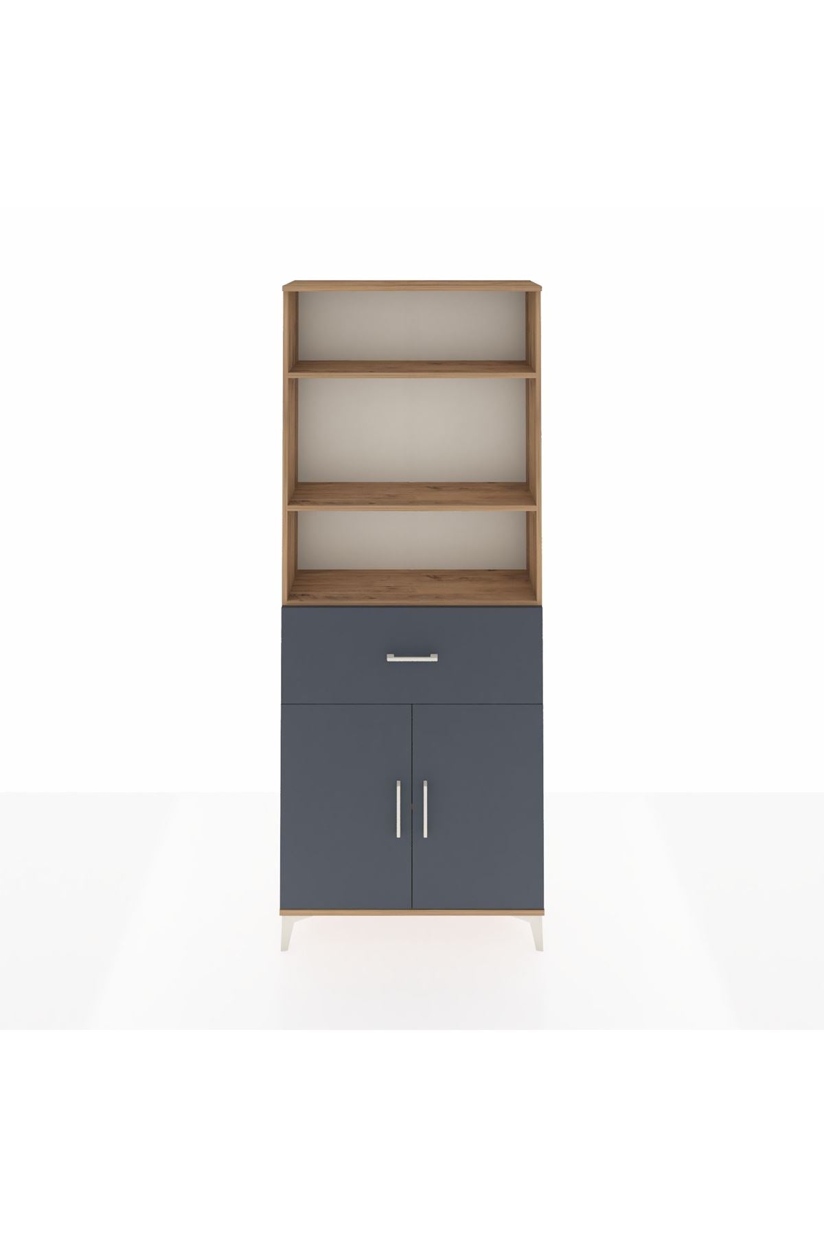 Arges Dolap 4 Raflı Tek Çekmeceli 2 Kapaklı 88x30x221 Çam-Antrasit