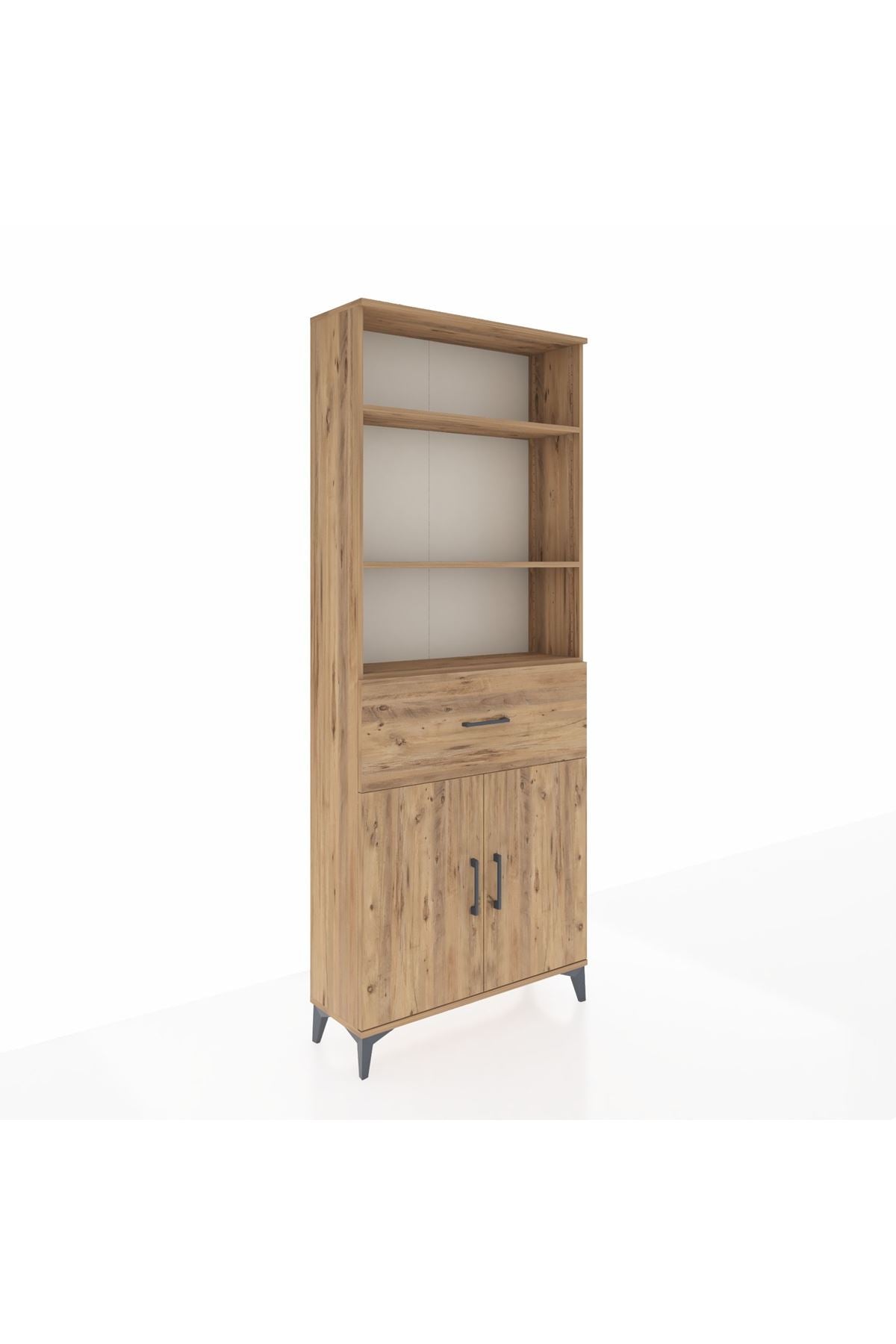 Arges Dolap 4 Raflı Tek Çekmeceli 2 Kapaklı 88x30x221 Çam-Çam