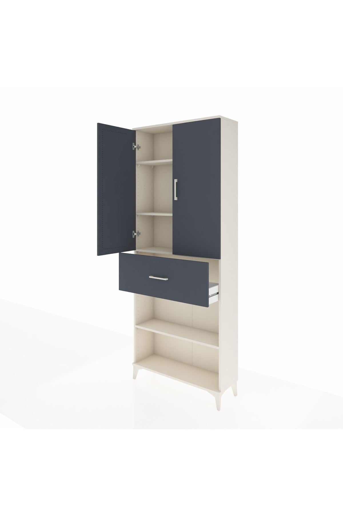 Arges Dolap 4 Raflı Tek Çekmeceli 2 Kapaklı 88x30x221 Aytaşı-Antrasit