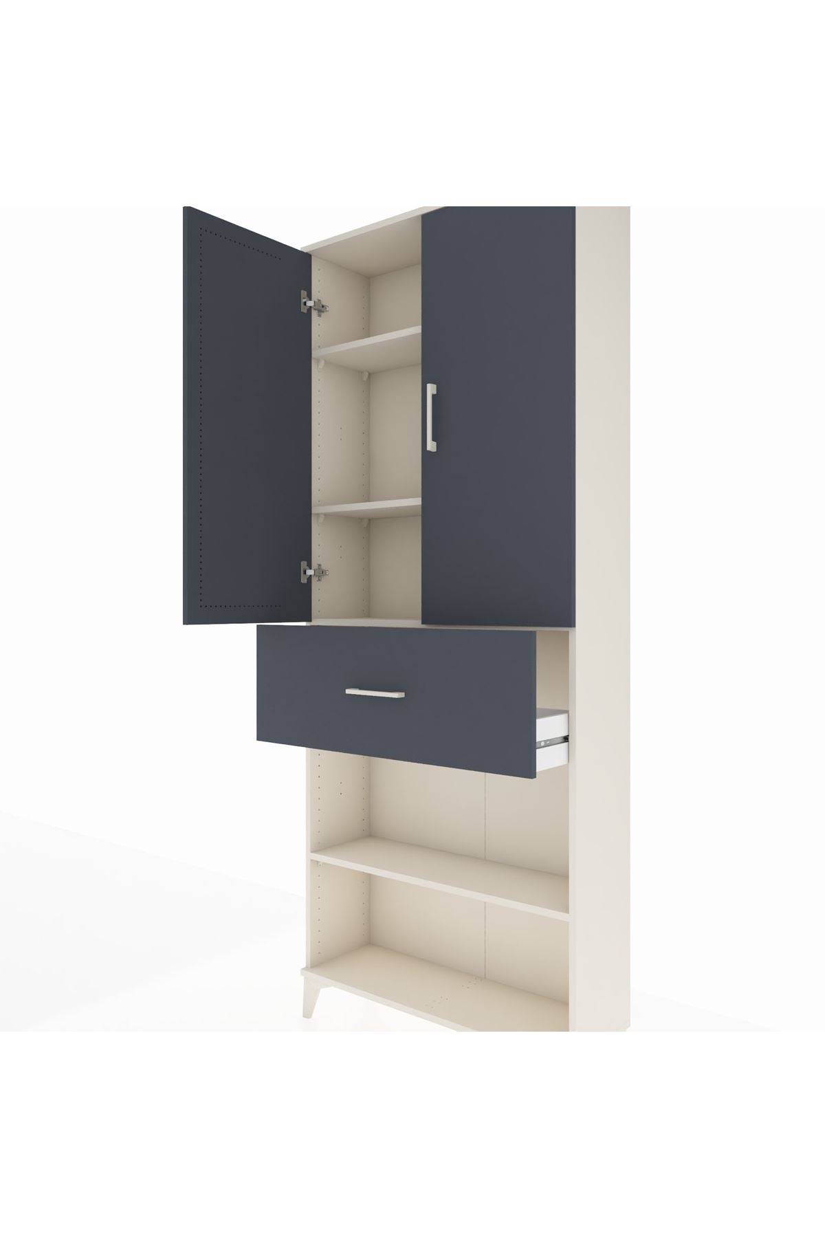 Arges Dolap 4 Raflı Tek Çekmeceli 2 Kapaklı 88x30x221 Aytaşı-Antrasit