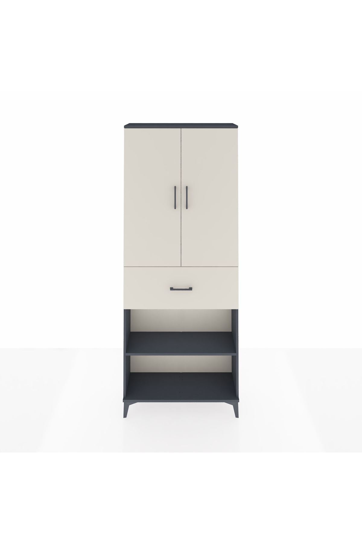 Arges Dolap 4 Raflı Tek Çekmeceli 2 Kapaklı 88x30x221 Antrasit-Aytaşı