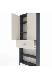 Arges Dolap 4 Raflı Tek Çekmeceli 2 Kapaklı 88x30x221 Antrasit-Aytaşı