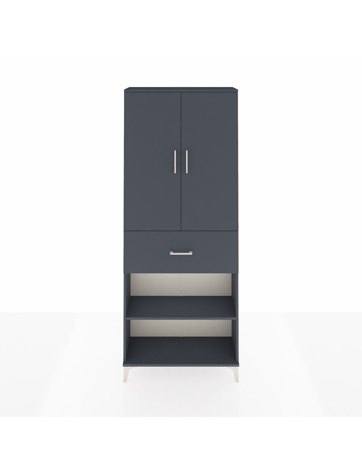 Arges Dolap 4 Raflı Tek Çekmeceli 2 Kapaklı 88x30x221 Antrasit-Antrasit