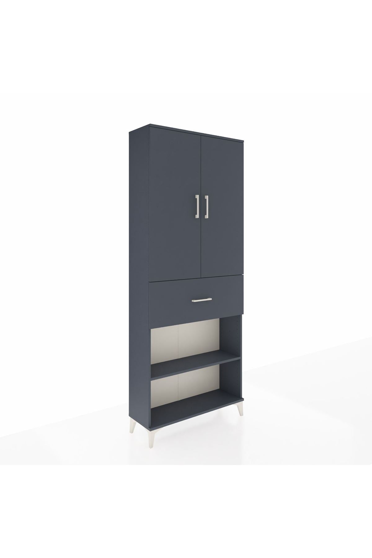 Arges Dolap 4 Raflı Tek Çekmeceli 2 Kapaklı 88x30x221 Antrasit-Antrasit