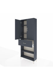 Arges Dolap 4 Raflı Tek Çekmeceli 2 Kapaklı 88x30x221 Antrasit-Antrasit