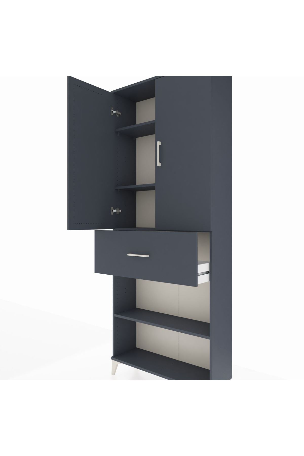 Arges Dolap 4 Raflı Tek Çekmeceli 2 Kapaklı 88x30x221 Antrasit-Antrasit