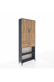 Arges Dolap 4 Raflı Tek Çekmeceli 2 Kapaklı 88x30x221 Antrasit-Çam