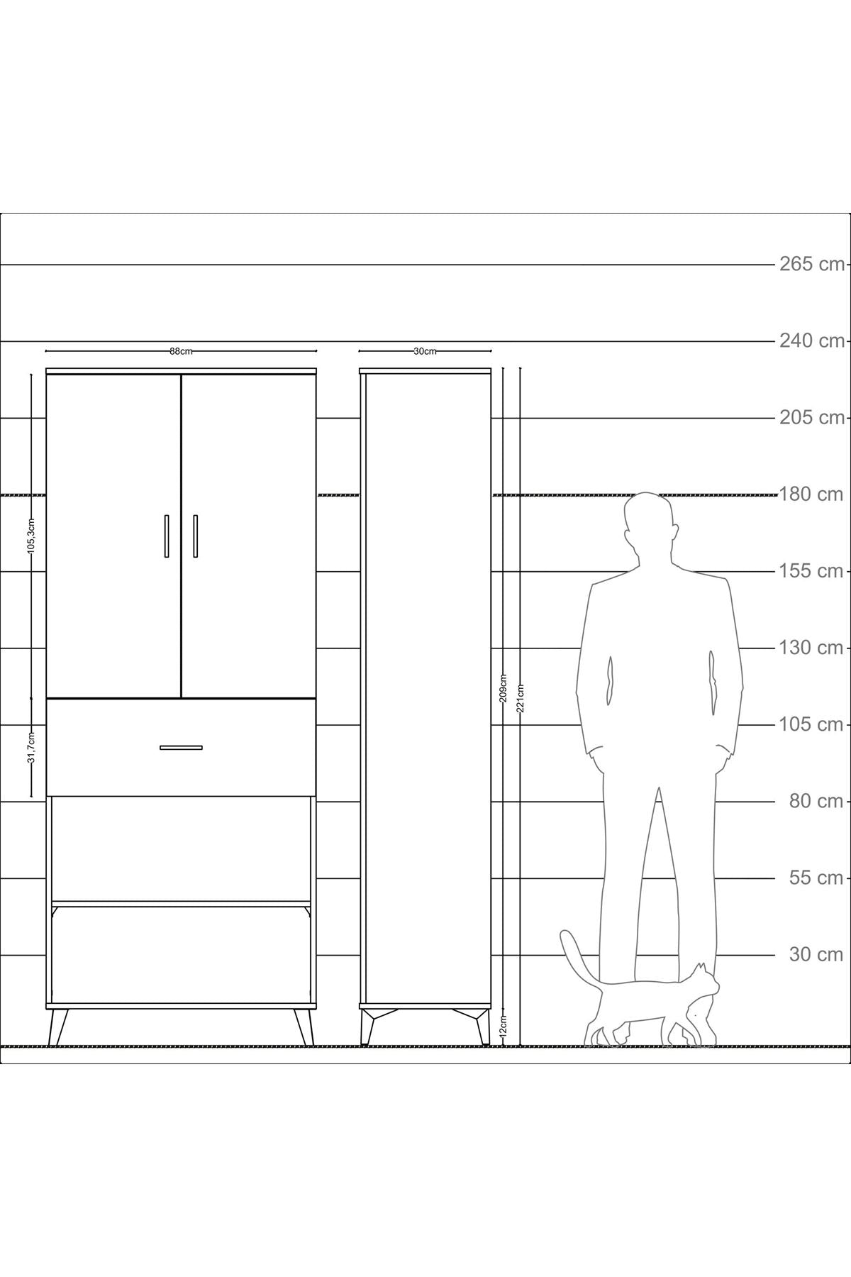 Arges Dolap 4 Raflı Tek Çekmeceli 2 Kapaklı 88x30x221 Antrasit-Antrasit