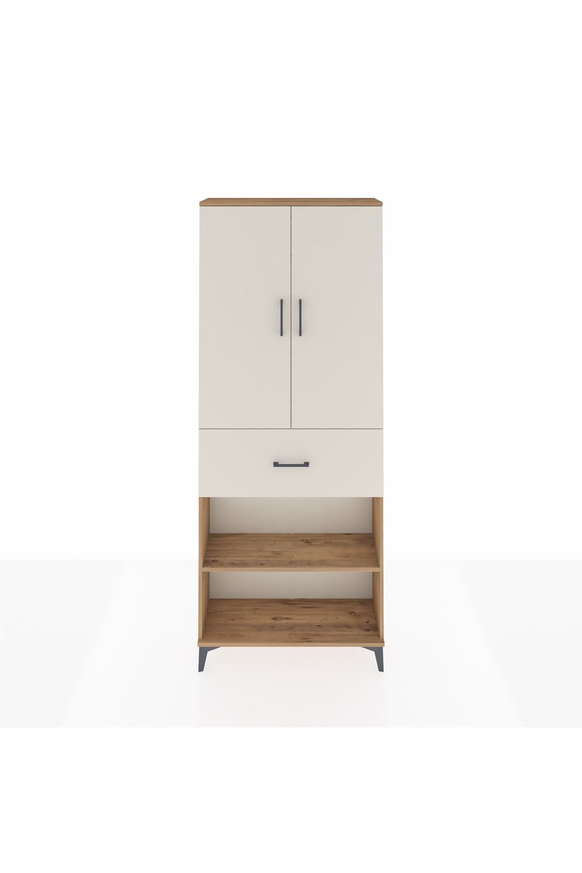 Arges Dolap 4 Raflı Tek Çekmeceli 2 Kapaklı 88x30x221 Çam-Aytaşı