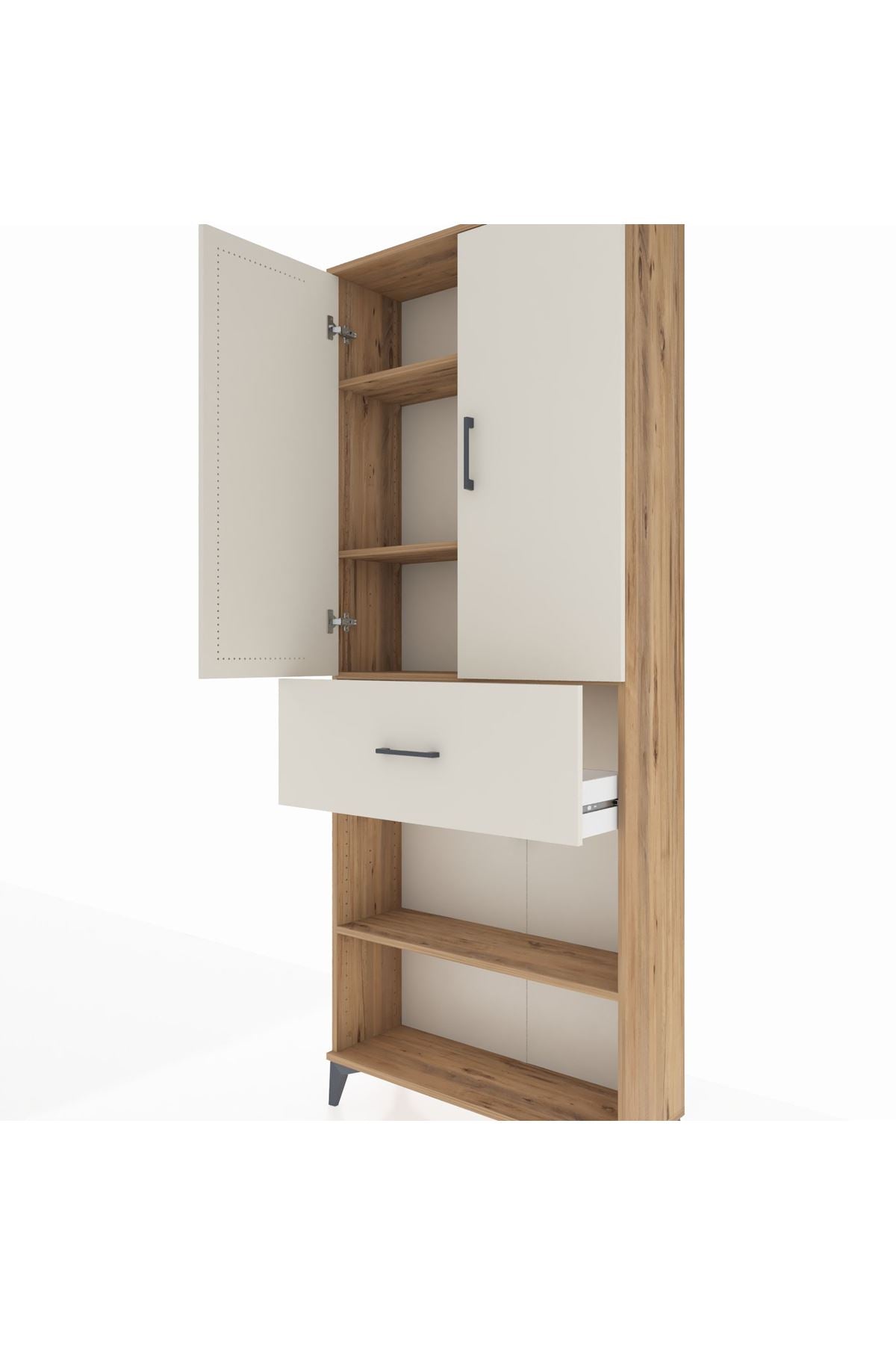 Arges Dolap 4 Raflı Tek Çekmeceli 2 Kapaklı 88x30x221 Çam-Aytaşı