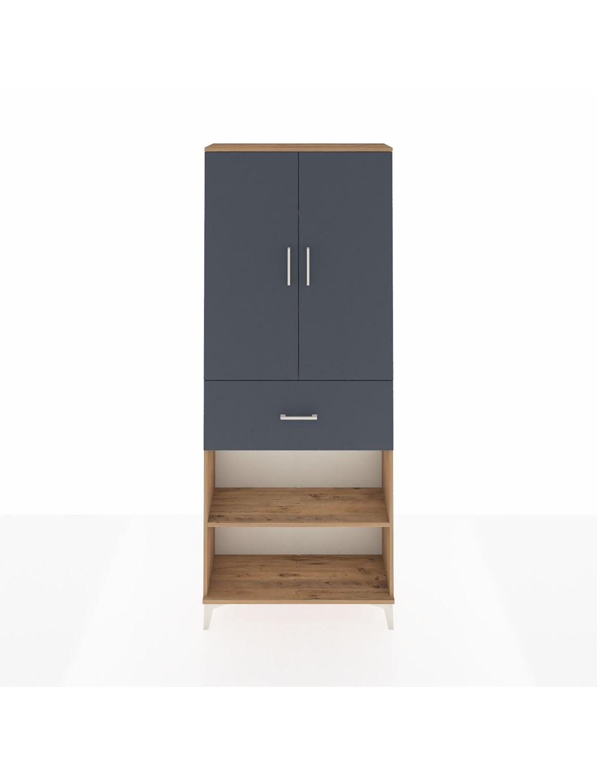 Arges Dolap 4 Raflı Tek Çekmeceli 2 Kapaklı 88x30x221 Çam-Antrasit