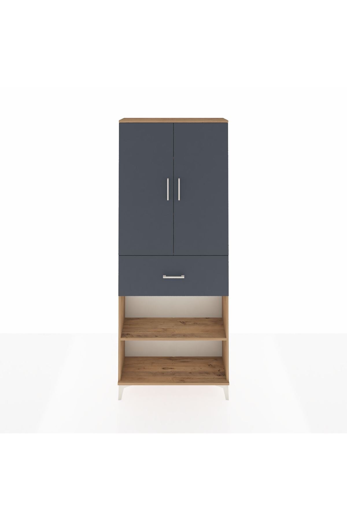 Arges Dolap 4 Raflı Tek Çekmeceli 2 Kapaklı 88x30x221 Çam-Antrasit