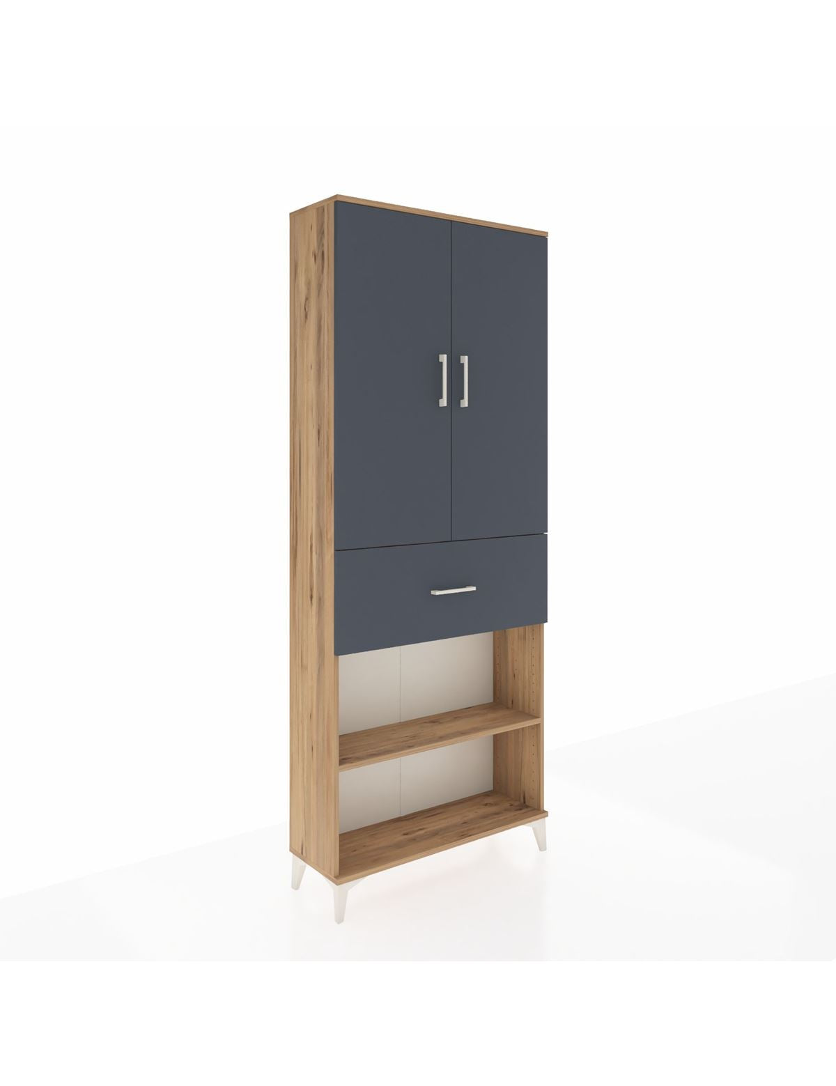 Arges Dolap 4 Raflı Tek Çekmeceli 2 Kapaklı 88x30x221 Çam-Antrasit