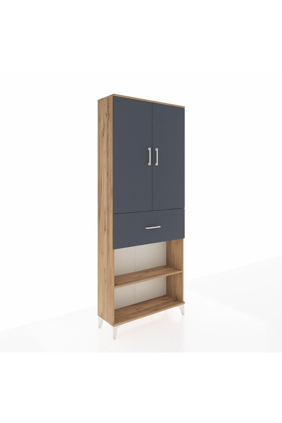 Arges Dolap 4 Raflı Tek Çekmeceli 2 Kapaklı 88x30x221 Çam-Antrasit