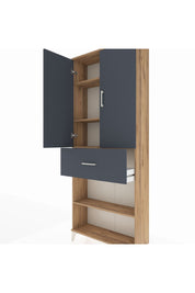 Arges Dolap 4 Raflı Tek Çekmeceli 2 Kapaklı 88x30x221 Çam-Antrasit