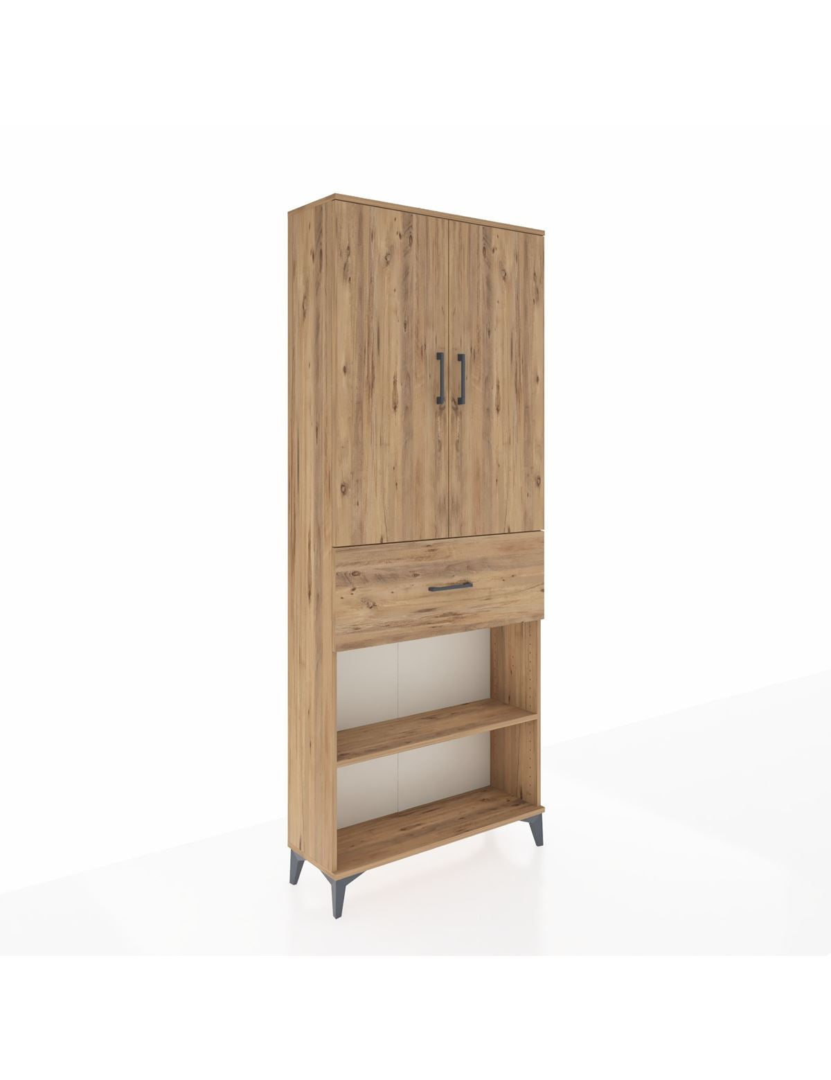 Arges Dolap 4 Raflı Tek Çekmeceli 2 Kapaklı 88x30x221 Çam-Çam