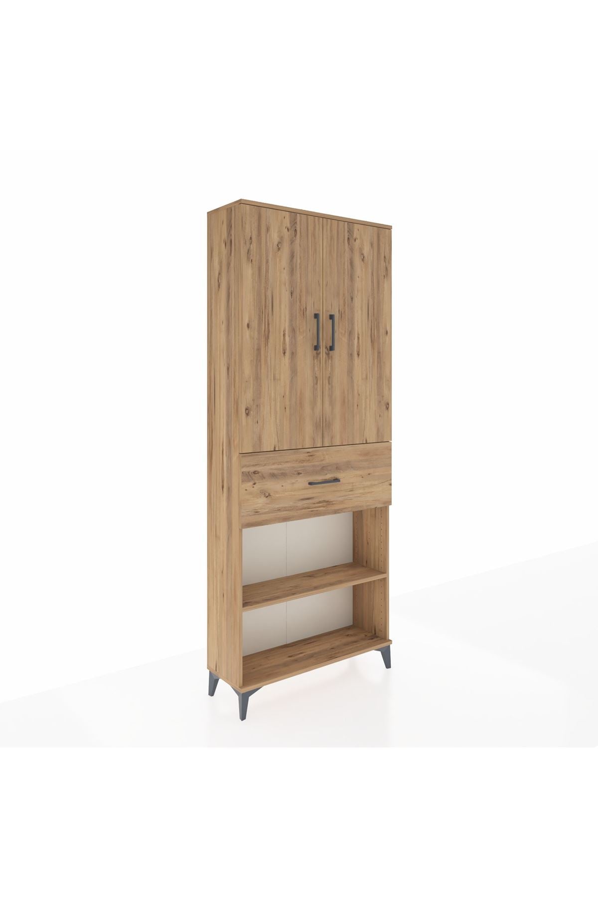 Arges Dolap 4 Raflı Tek Çekmeceli 2 Kapaklı 88x30x221 Çam-Çam