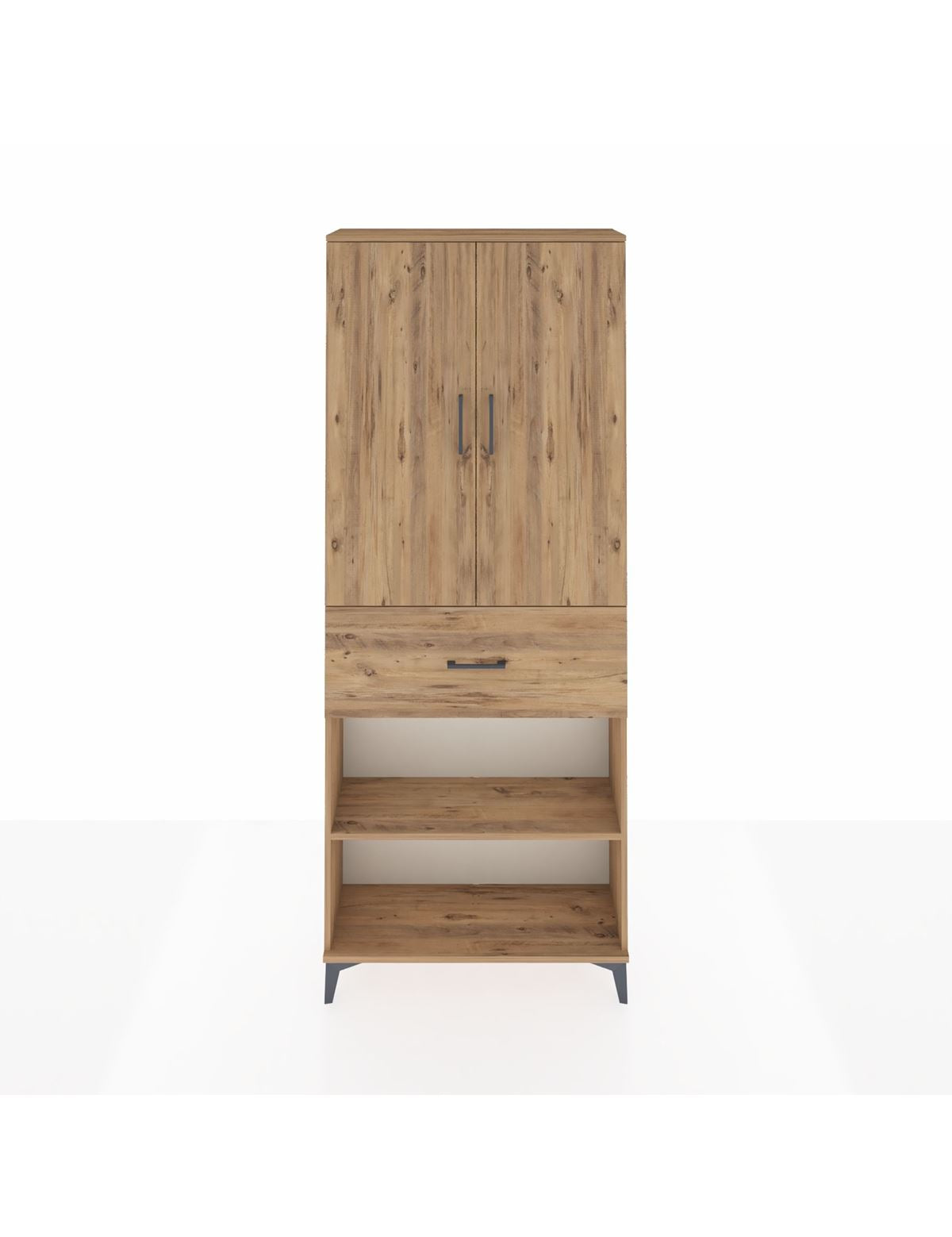 Arges Dolap 4 Raflı Tek Çekmeceli 2 Kapaklı 88x30x221 Çam-Çam