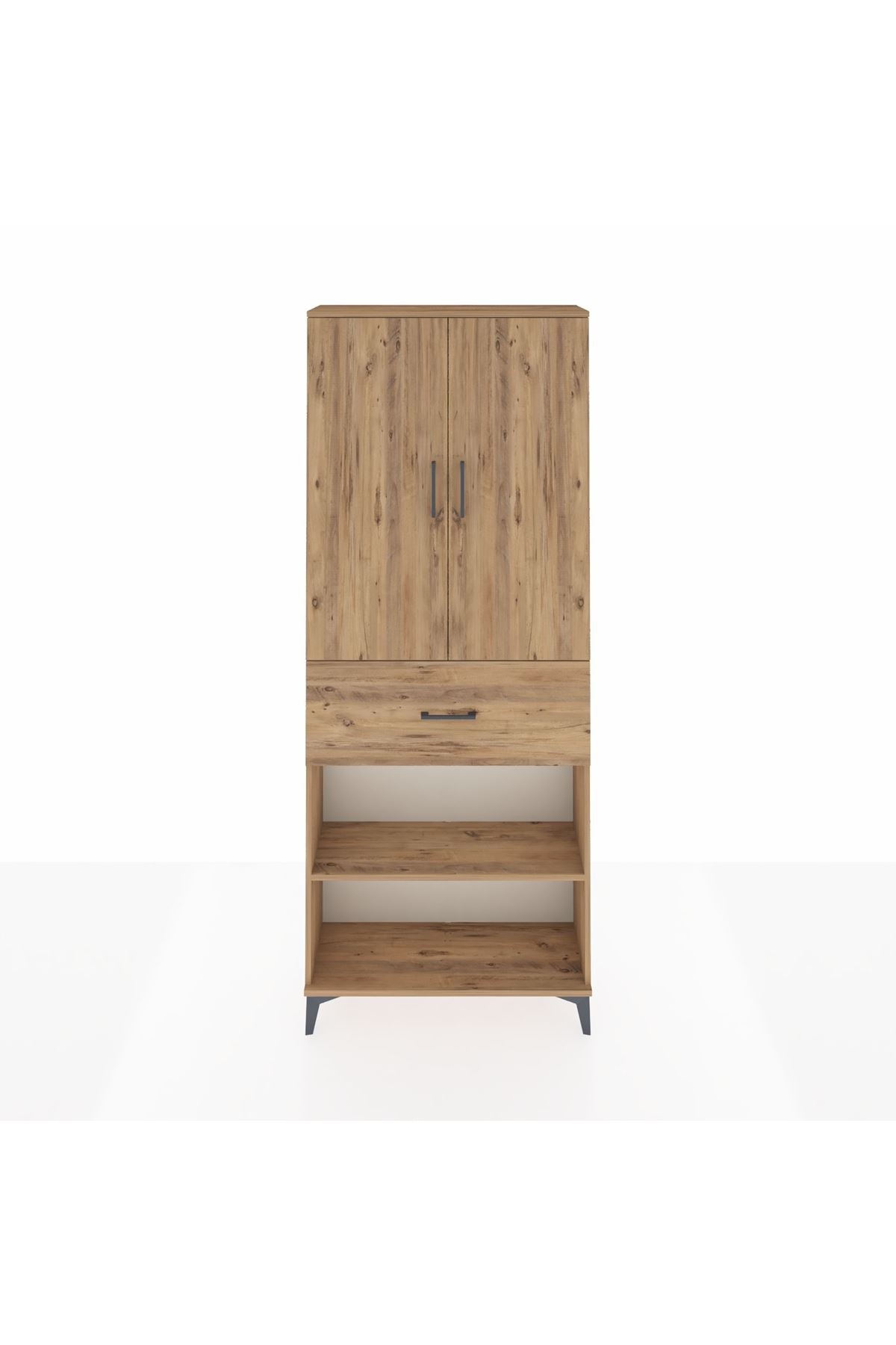 Arges Dolap 4 Raflı Tek Çekmeceli 2 Kapaklı 88x30x221 Çam-Çam