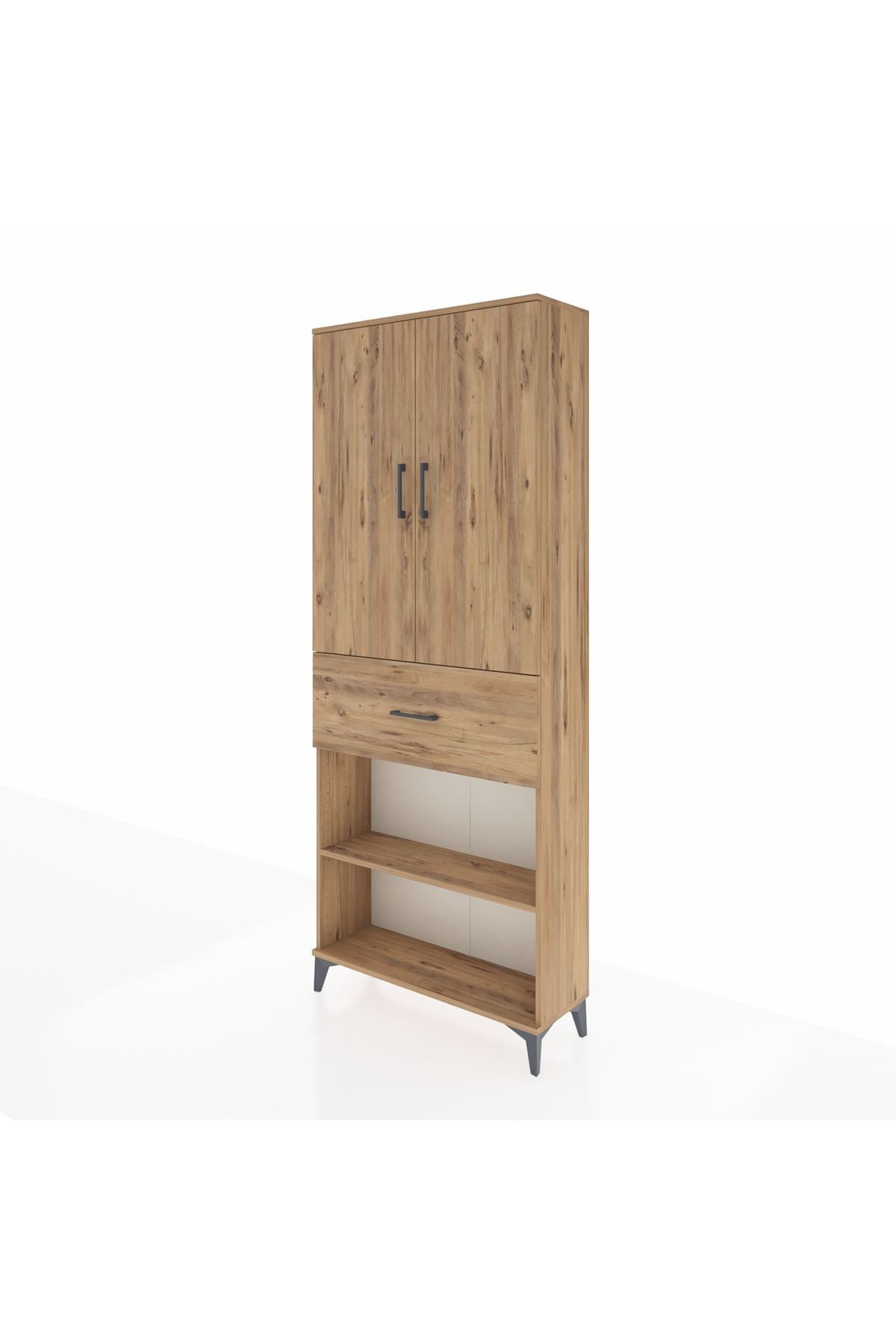 Arges Dolap 4 Raflı Tek Çekmeceli 2 Kapaklı 88x30x221 Çam-Çam