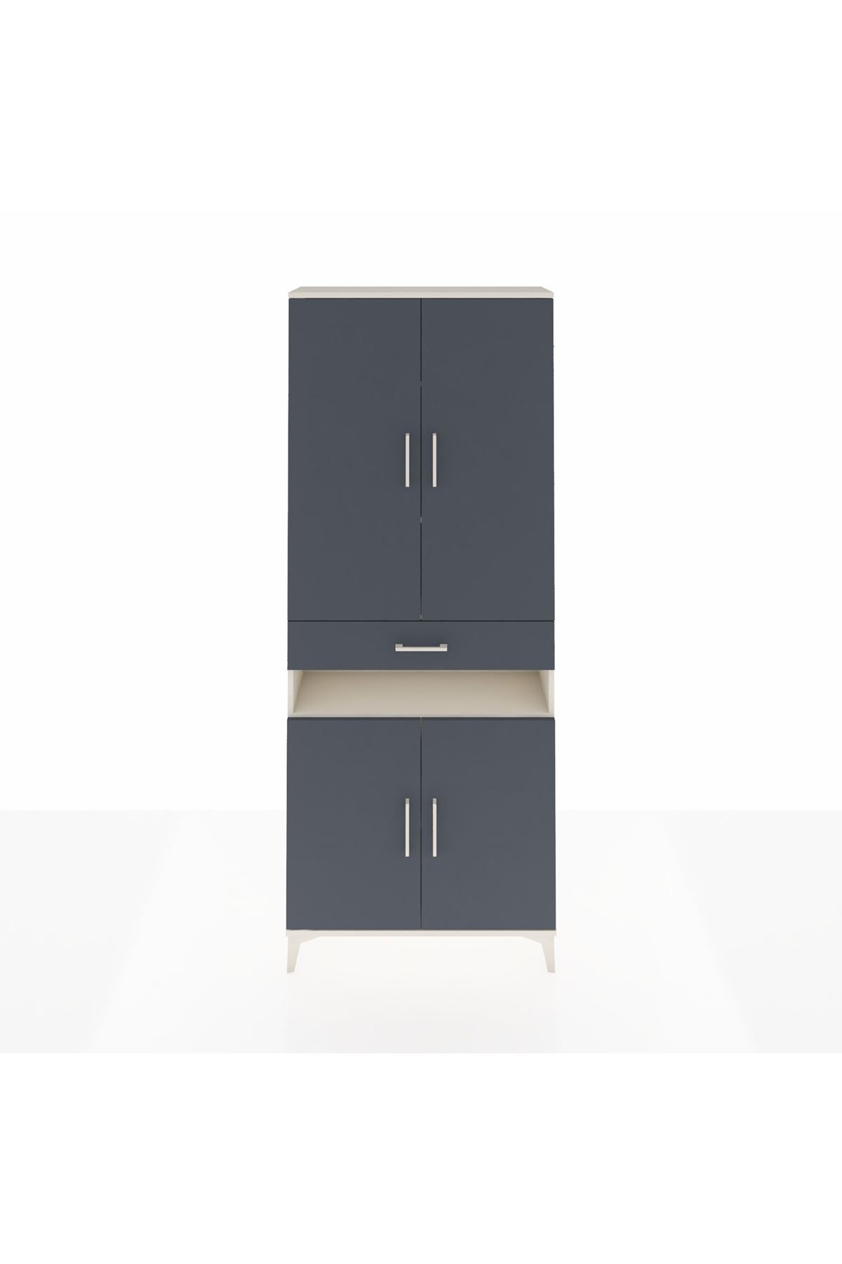 Arges Dolap 5 Raflı Tek Çekmeceli 4 Kapaklı 88x30x221 Aytaşı-Antrasit