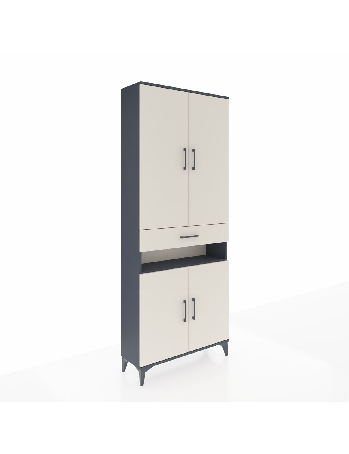 Arges Dolap 5 Raflı Tek Çekmeceli 4 Kapaklı 88x30x221 Antrasit-Aytaşı