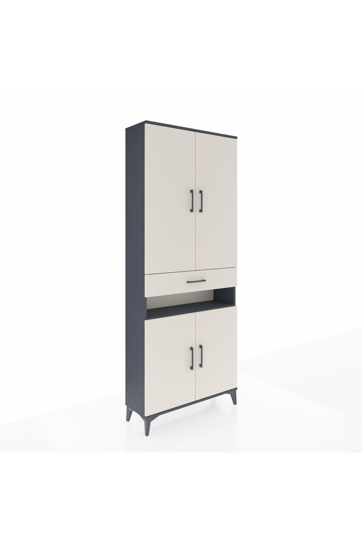 Arges Dolap 5 Raflı Tek Çekmeceli 4 Kapaklı 88x30x221 Antrasit-Aytaşı