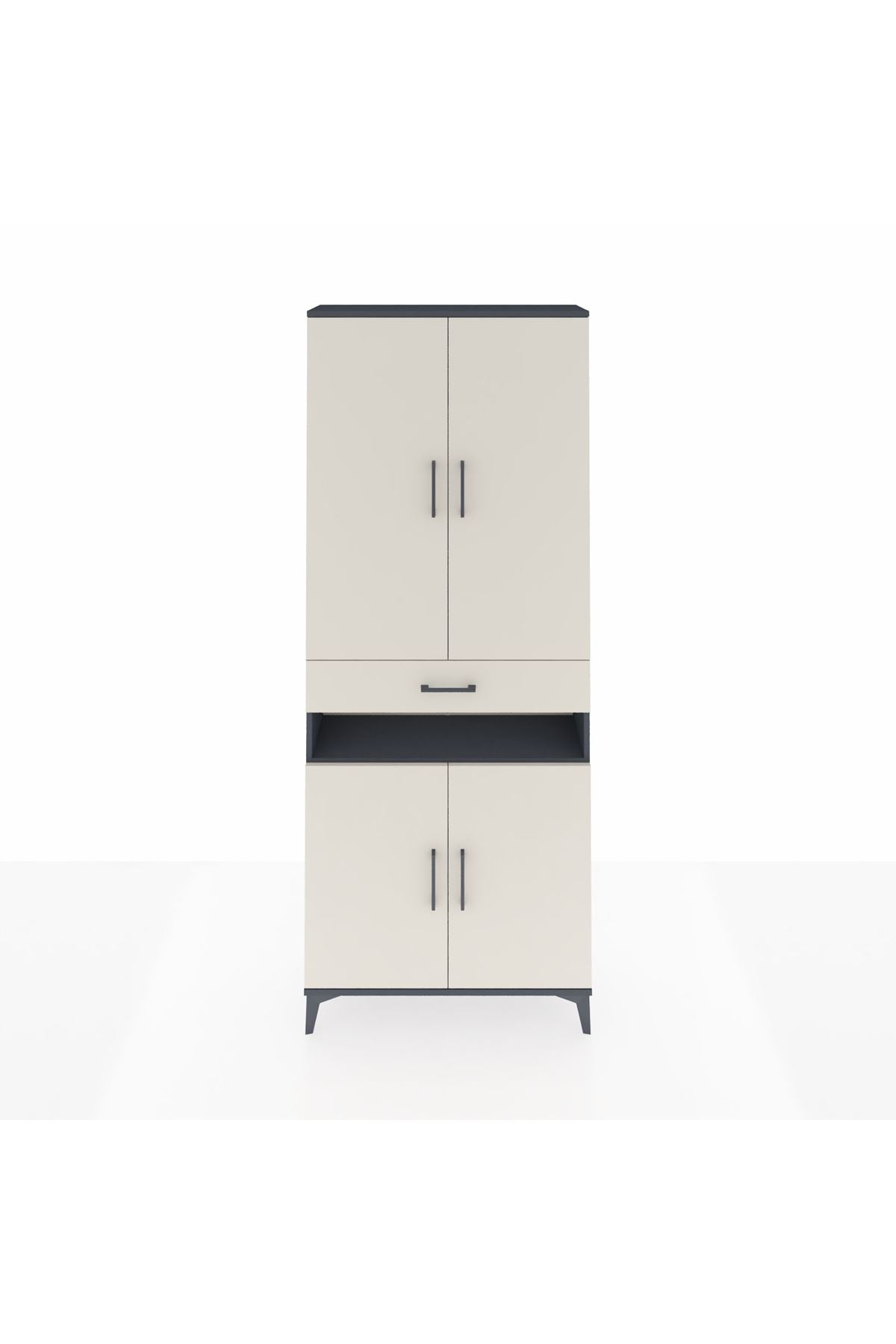 Arges Dolap 5 Raflı Tek Çekmeceli 4 Kapaklı 88x30x221 Antrasit-Aytaşı