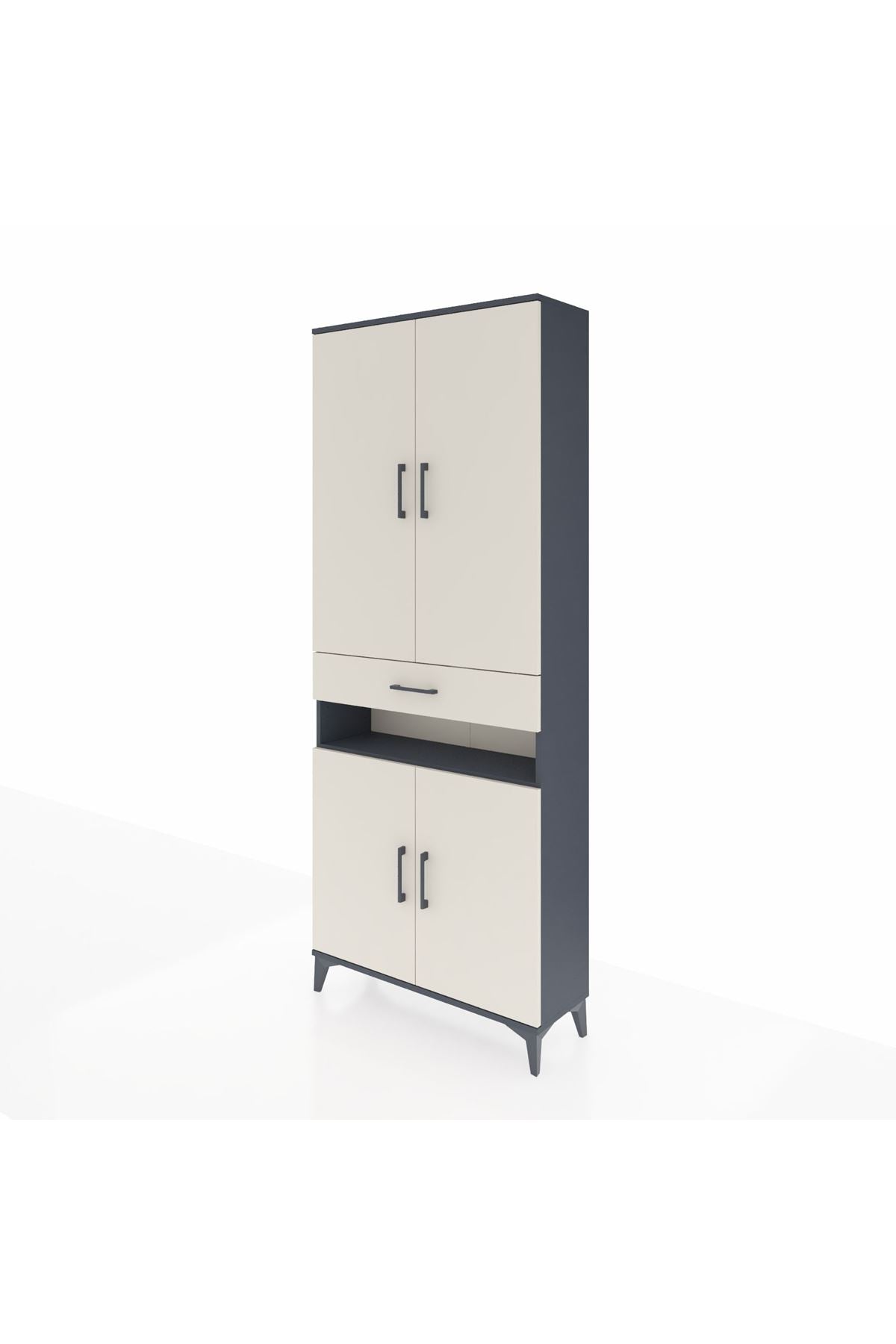 Arges Dolap 5 Raflı Tek Çekmeceli 4 Kapaklı 88x30x221 Antrasit-Aytaşı