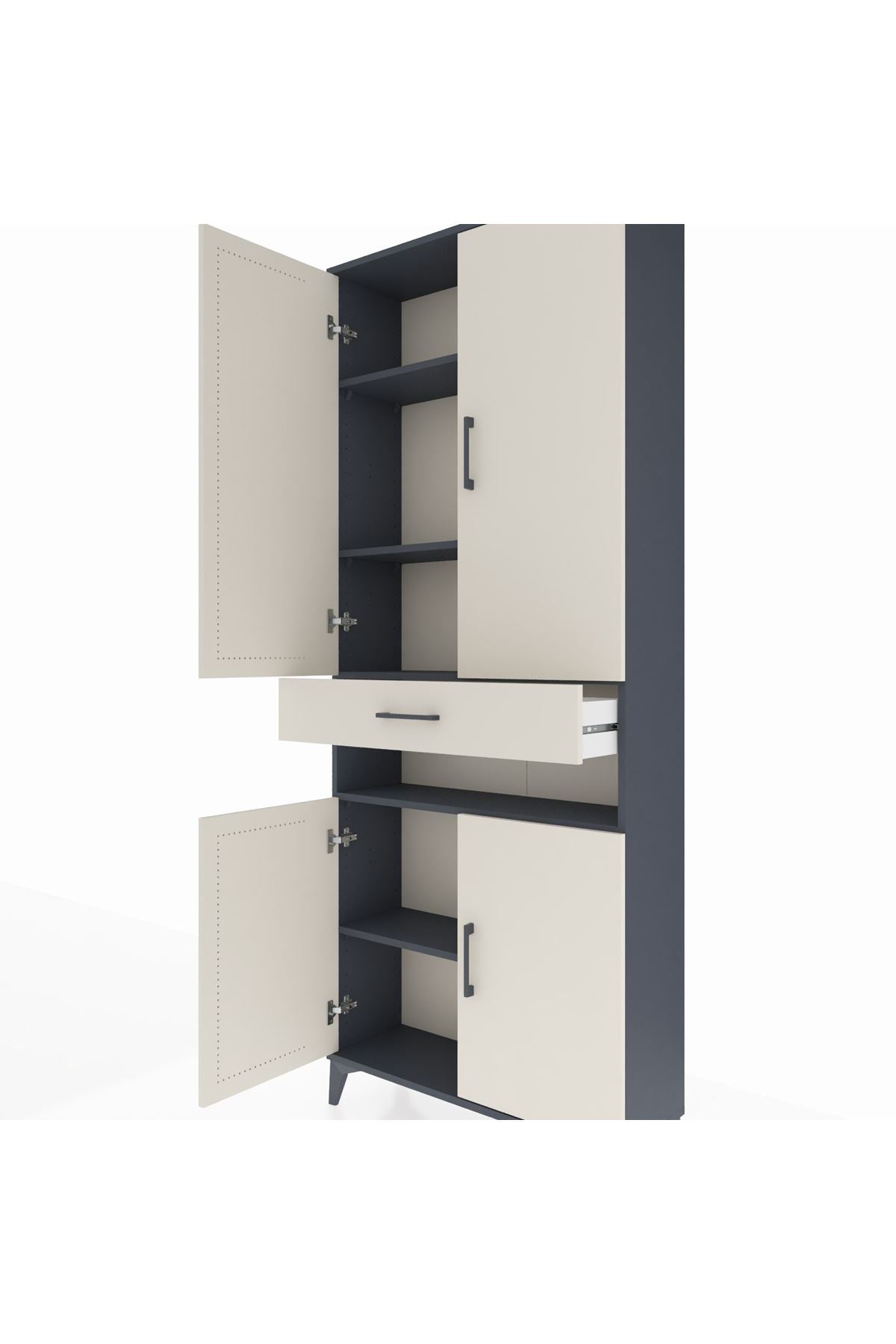 Arges Dolap 5 Raflı Tek Çekmeceli 4 Kapaklı 88x30x221 Antrasit-Aytaşı