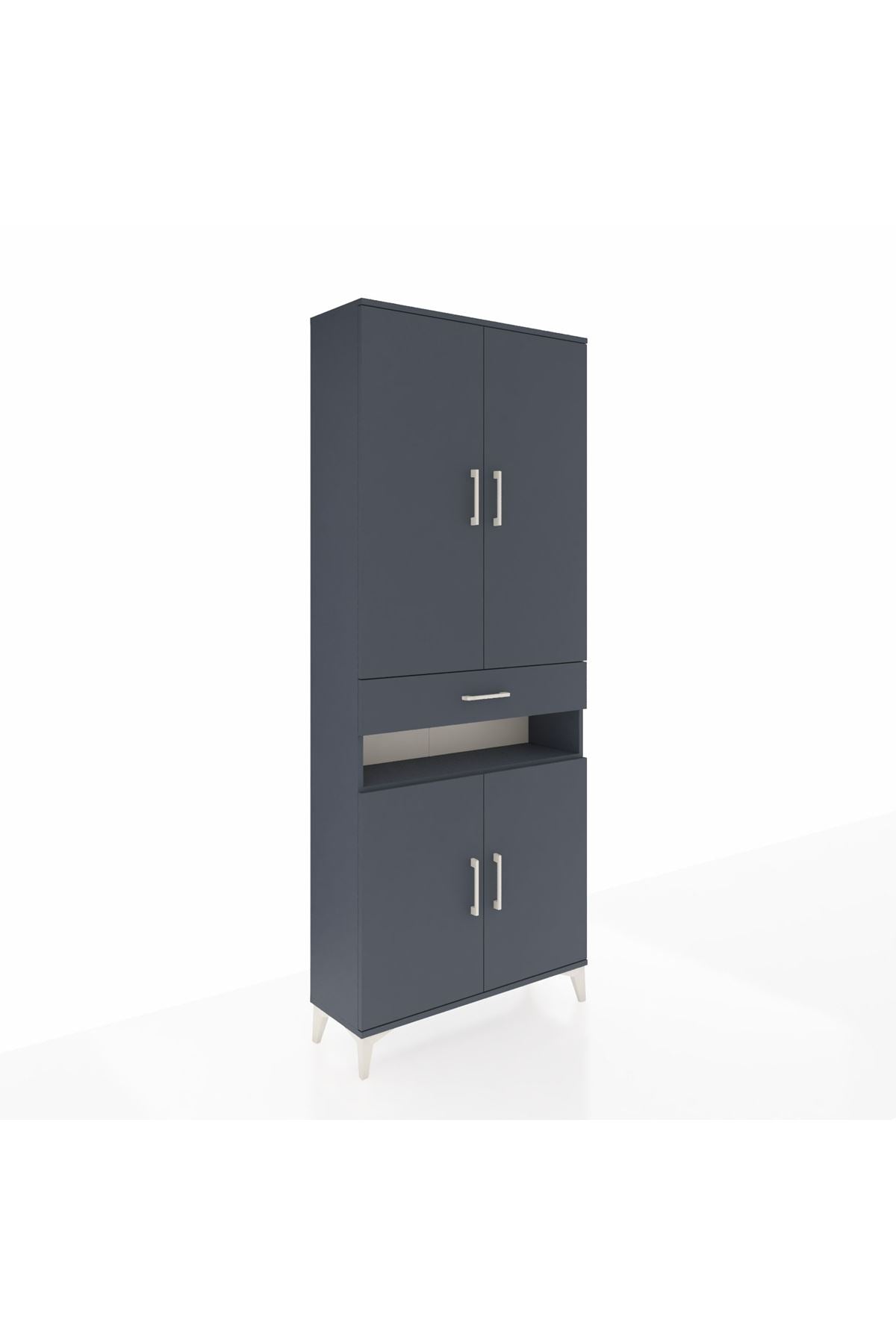 Arges Dolap 5 Raflı Tek Çekmeceli 4 Kapaklı 88x30x221 Antrasit-Antrasit