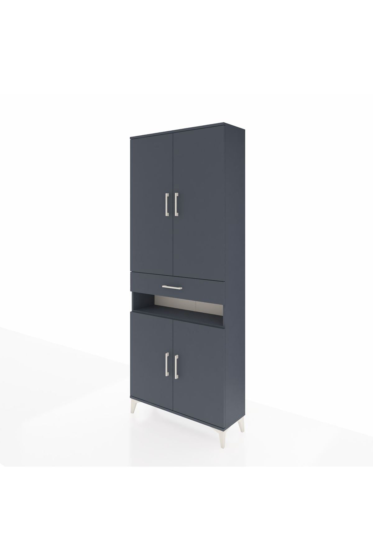 Arges Dolap 5 Raflı Tek Çekmeceli 4 Kapaklı 88x30x221 Antrasit-Antrasit