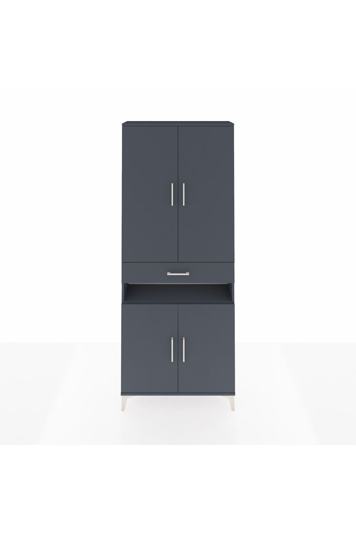 Arges Dolap 5 Raflı Tek Çekmeceli 4 Kapaklı 88x30x221 Antrasit-Antrasit