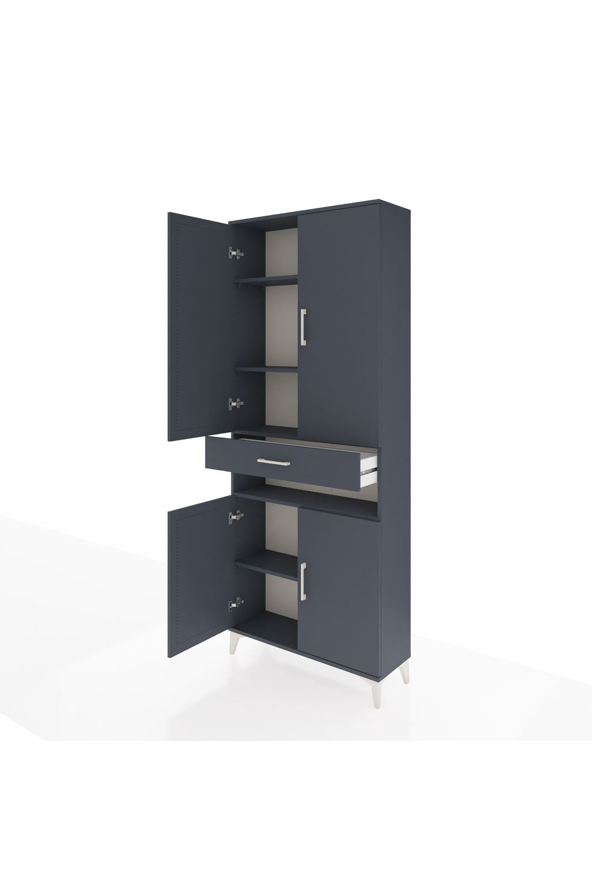 Arges Dolap 5 Raflı Tek Çekmeceli 4 Kapaklı 88x30x221 Antrasit-Antrasit