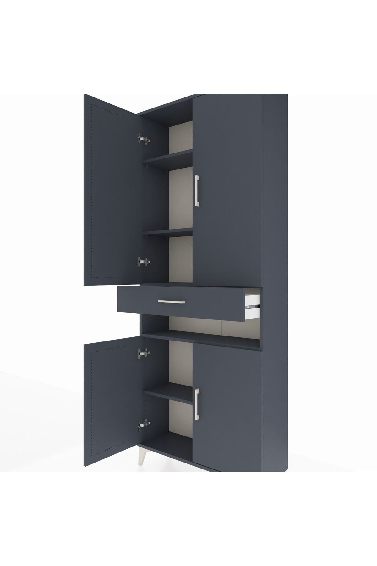 Arges Dolap 5 Raflı Tek Çekmeceli 4 Kapaklı 88x30x221 Antrasit-Antrasit