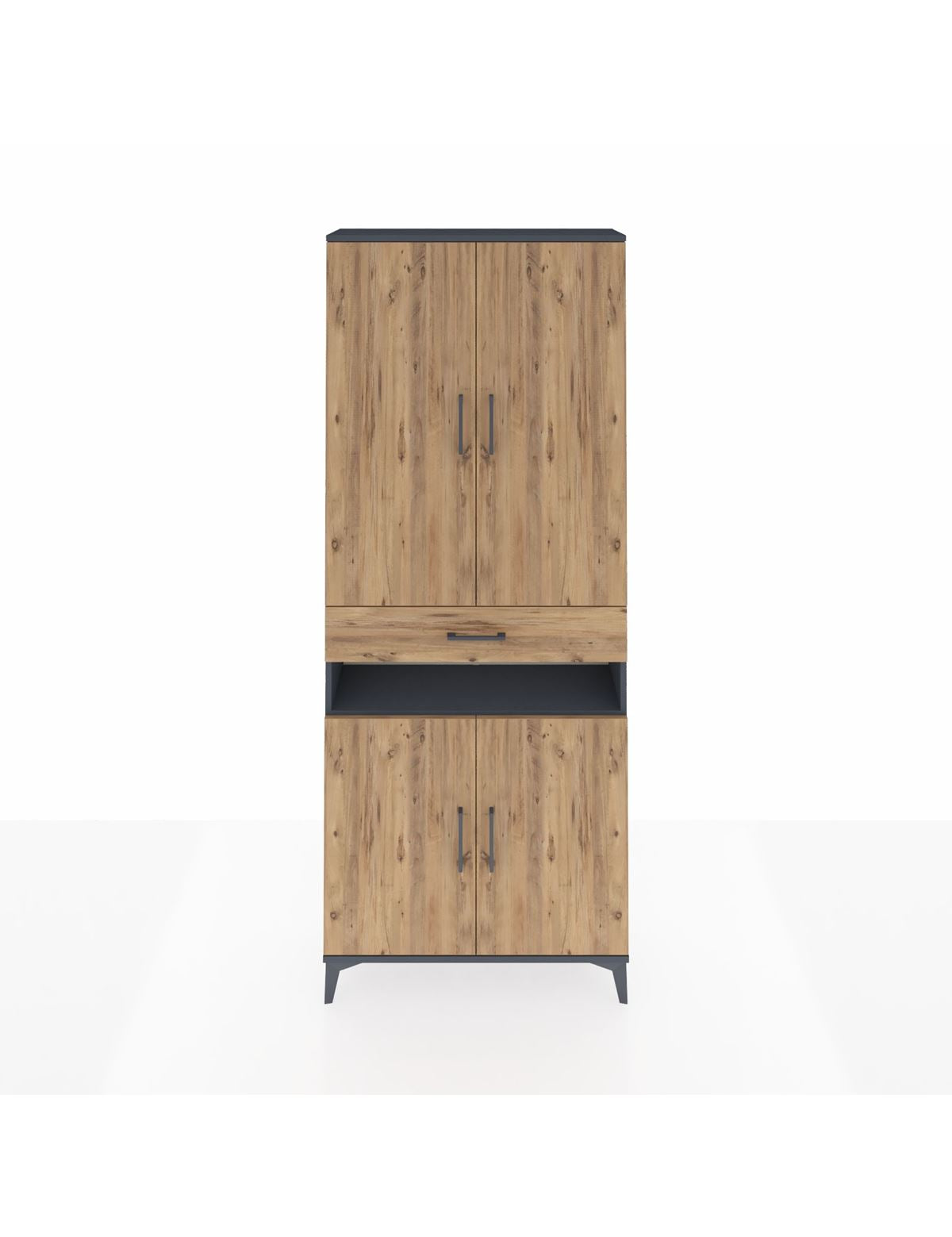 Arges Dolap 5 Raflı Tek Çekmeceli 4 Kapaklı 88x30x221 Antrasit-Çam