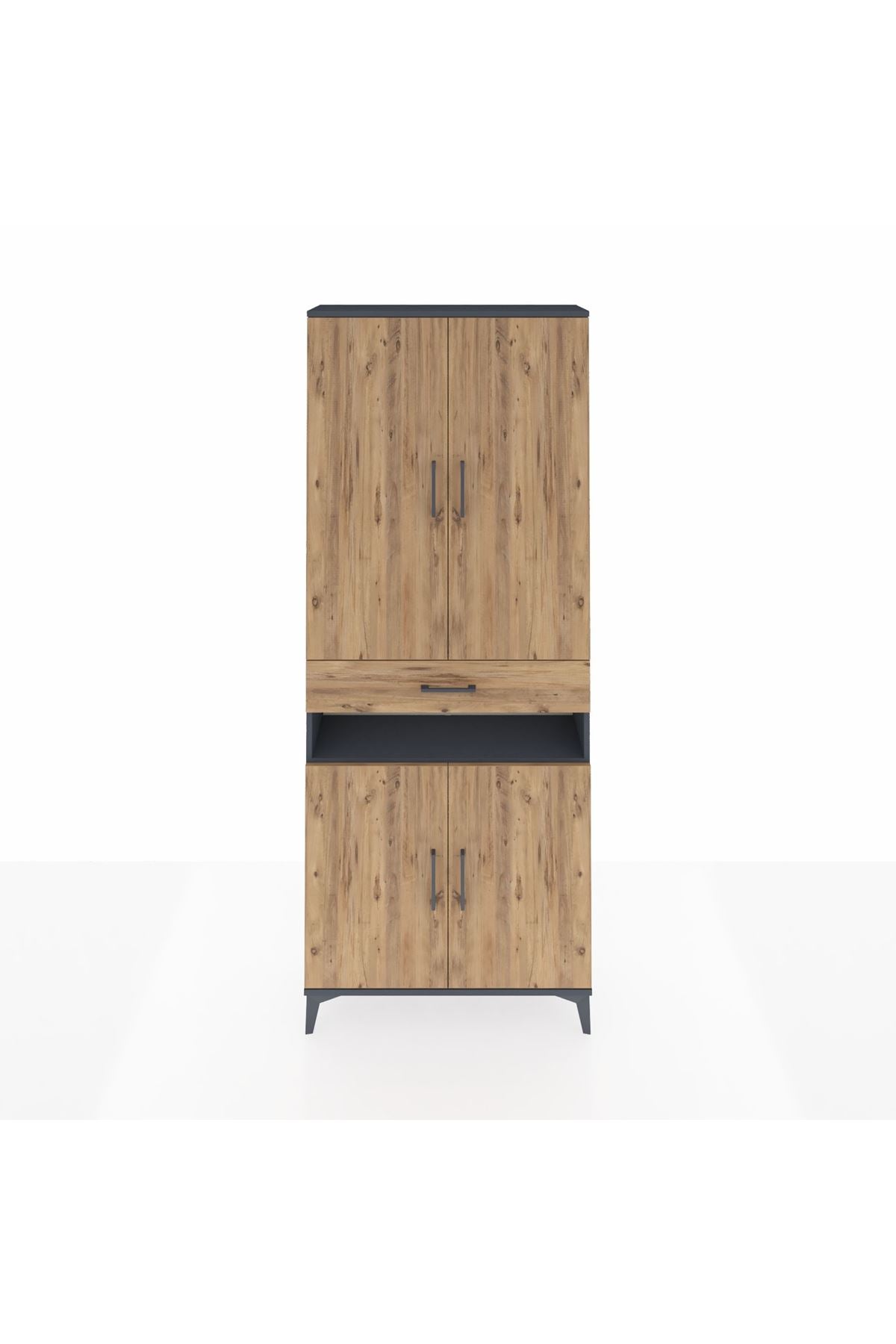 Arges Dolap 5 Raflı Tek Çekmeceli 4 Kapaklı 88x30x221 Antrasit-Çam