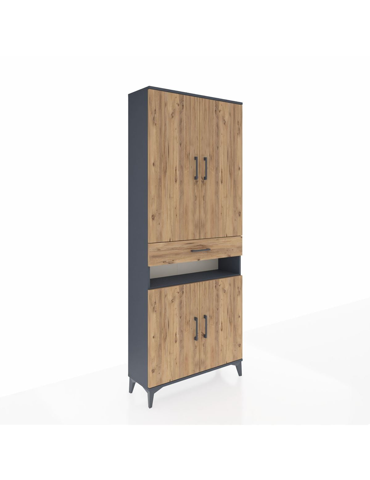 Arges Dolap 5 Raflı Tek Çekmeceli 4 Kapaklı 88x30x221 Antrasit-Çam