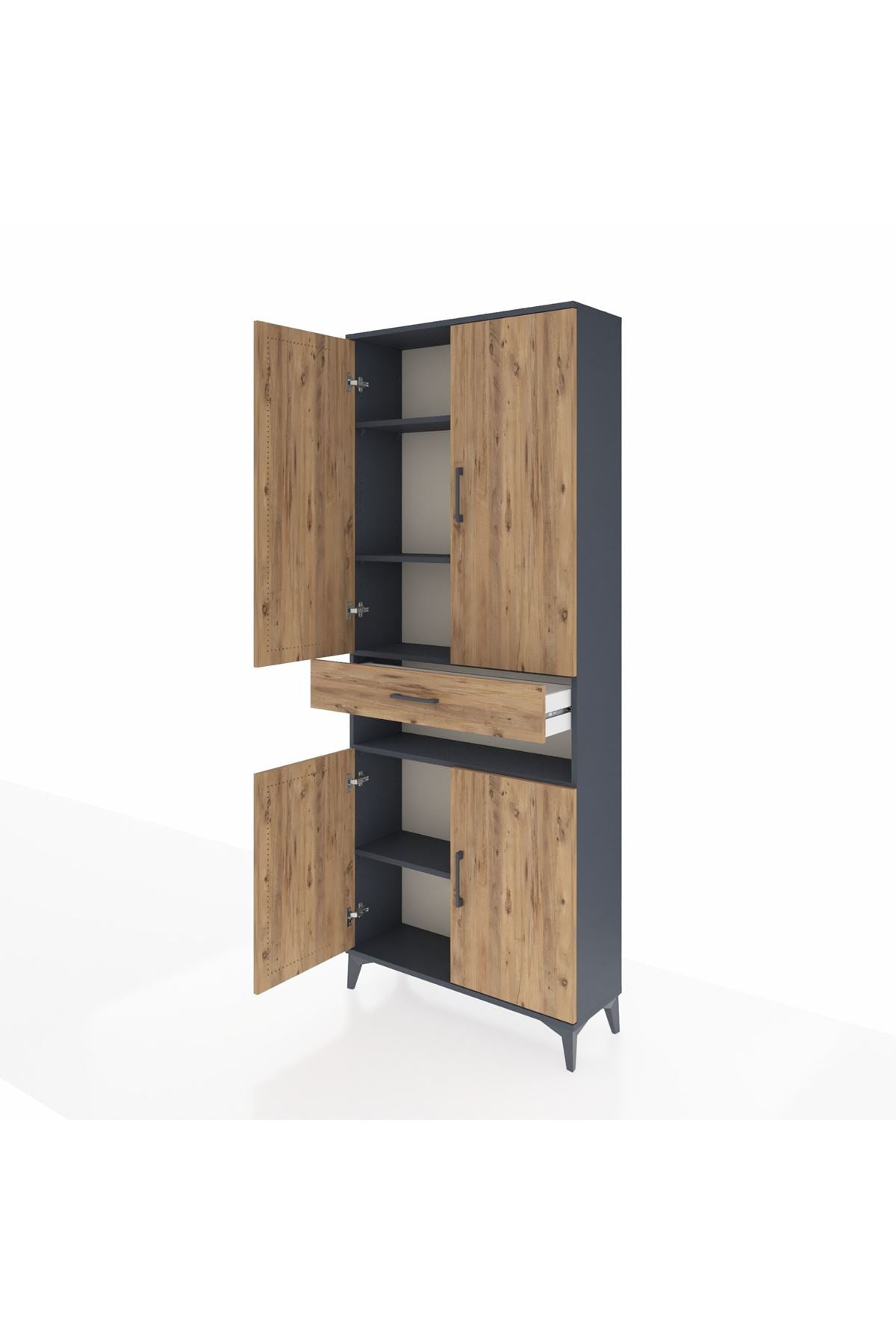 Arges Dolap 5 Raflı Tek Çekmeceli 4 Kapaklı 88x30x221 Antrasit-Çam