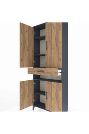 Arges Dolap 5 Raflı Tek Çekmeceli 4 Kapaklı 88x30x221 Antrasit-Çam