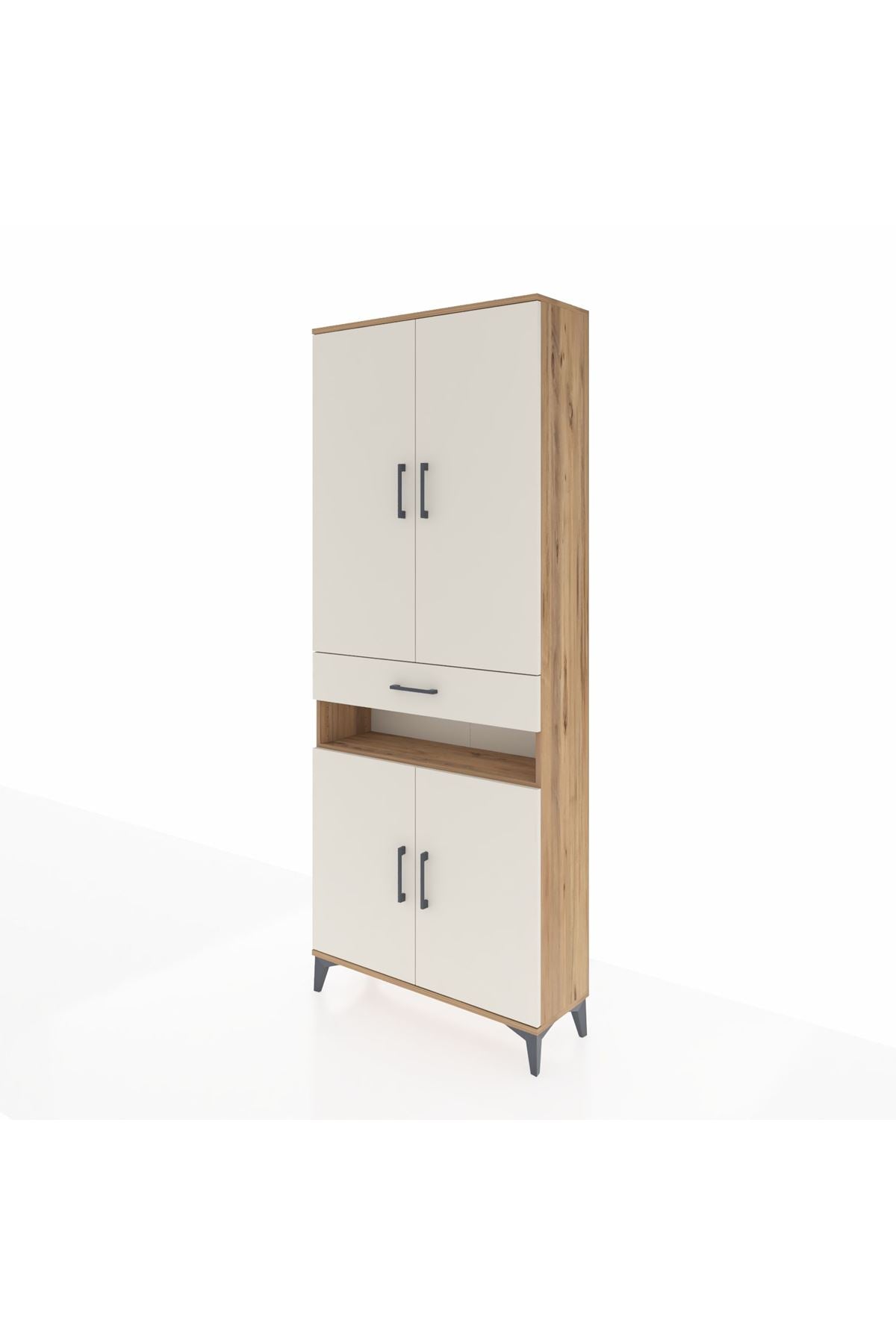 Arges Dolap 5 Raflı Tek Çekmeceli 4 Kapaklı 88x30x221 Çam-Aytaşı