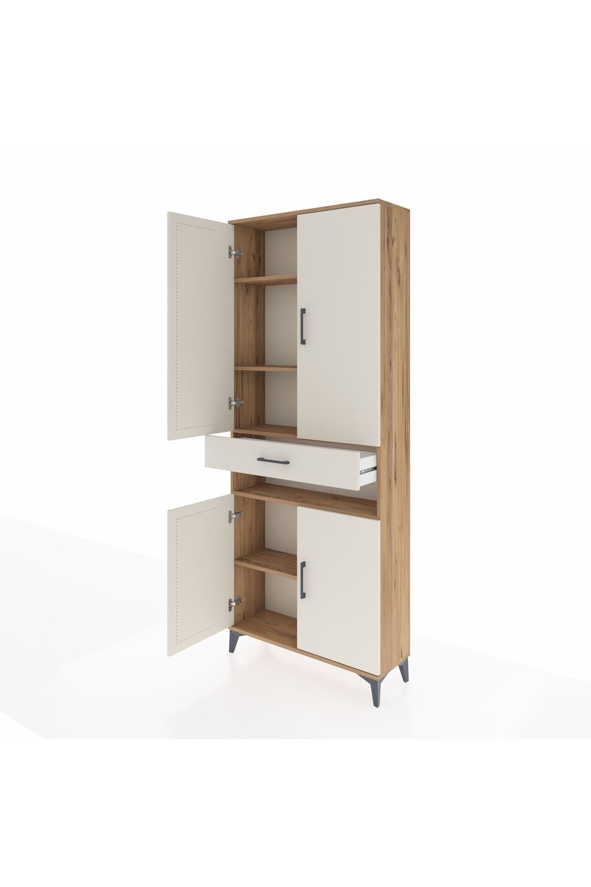 Arges Dolap 5 Raflı Tek Çekmeceli 4 Kapaklı 88x30x221 Çam-Aytaşı