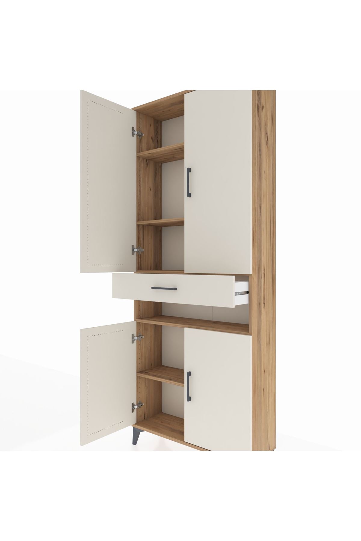 Arges Dolap 5 Raflı Tek Çekmeceli 4 Kapaklı 88x30x221 Çam-Aytaşı