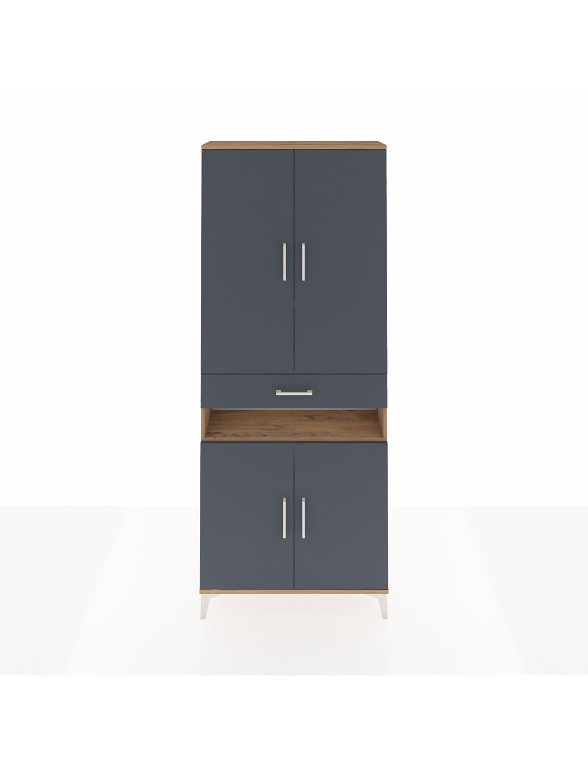 Arges Dolap 5 Raflı Tek Çekmeceli 4 Kapaklı 88x30x221 Çam-Antrasit