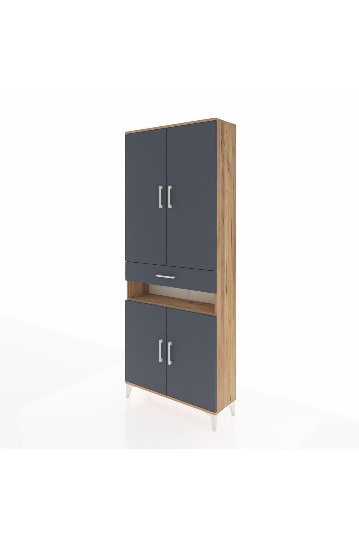 Arges Dolap 5 Raflı Tek Çekmeceli 4 Kapaklı 88x30x221 Çam-Antrasit