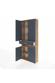 Arges Dolap 5 Raflı Tek Çekmeceli 4 Kapaklı 88x30x221 Çam-Antrasit